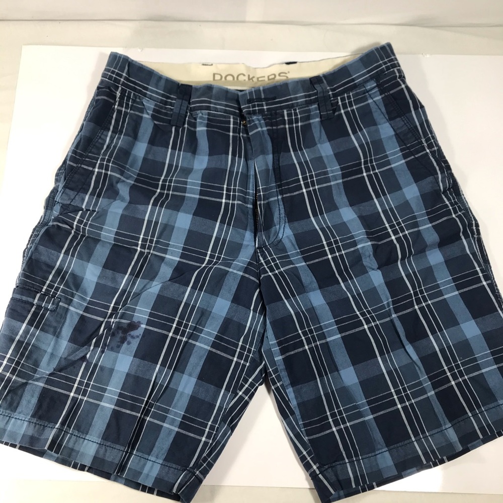 Dockers Men's Size 33 Plaid Cotton Shorts 5 Pockets Blue Black